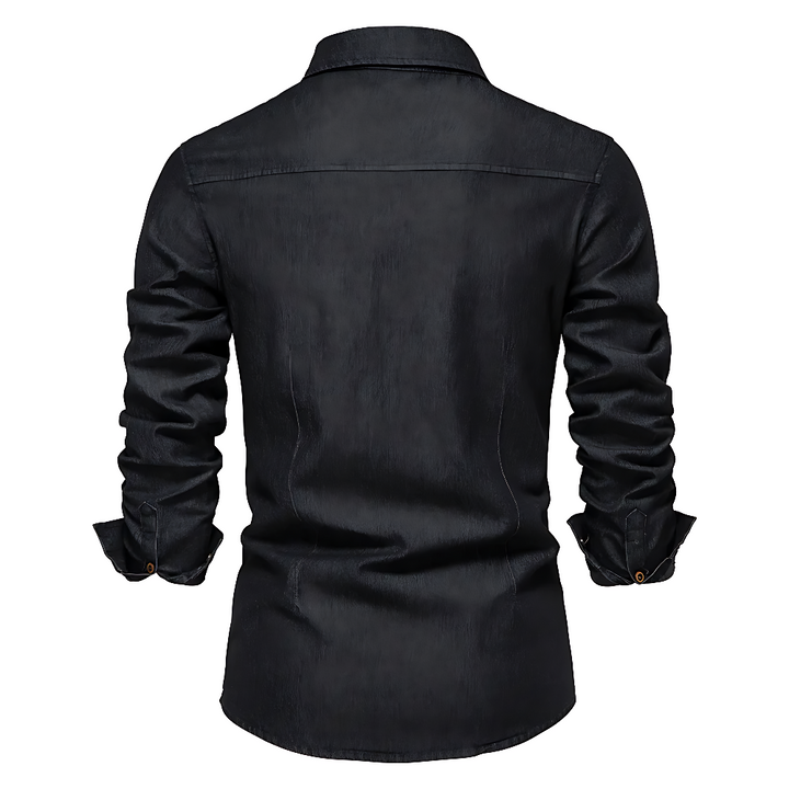 Adaptive Fit Cotton Denim Shirt: Tailored For Men