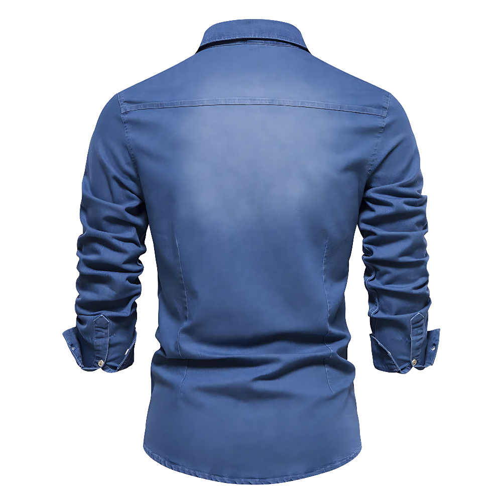 Adaptive Fit Cotton Denim Shirt: Tailored For Men