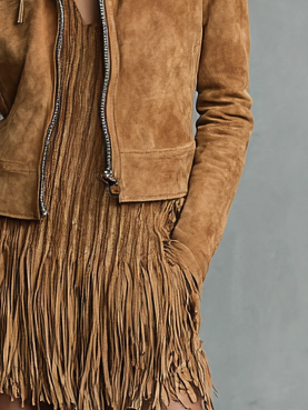 Women's Fashion Cropped Suede Lapel Zipper Jacket MDA2545H7Y