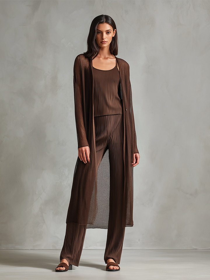 Women's Simple Style Brown Knitted Cardigan MDA2563L6BA