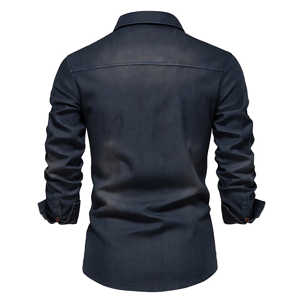 Adaptive Fit Cotton Denim Shirt: Tailored For Men