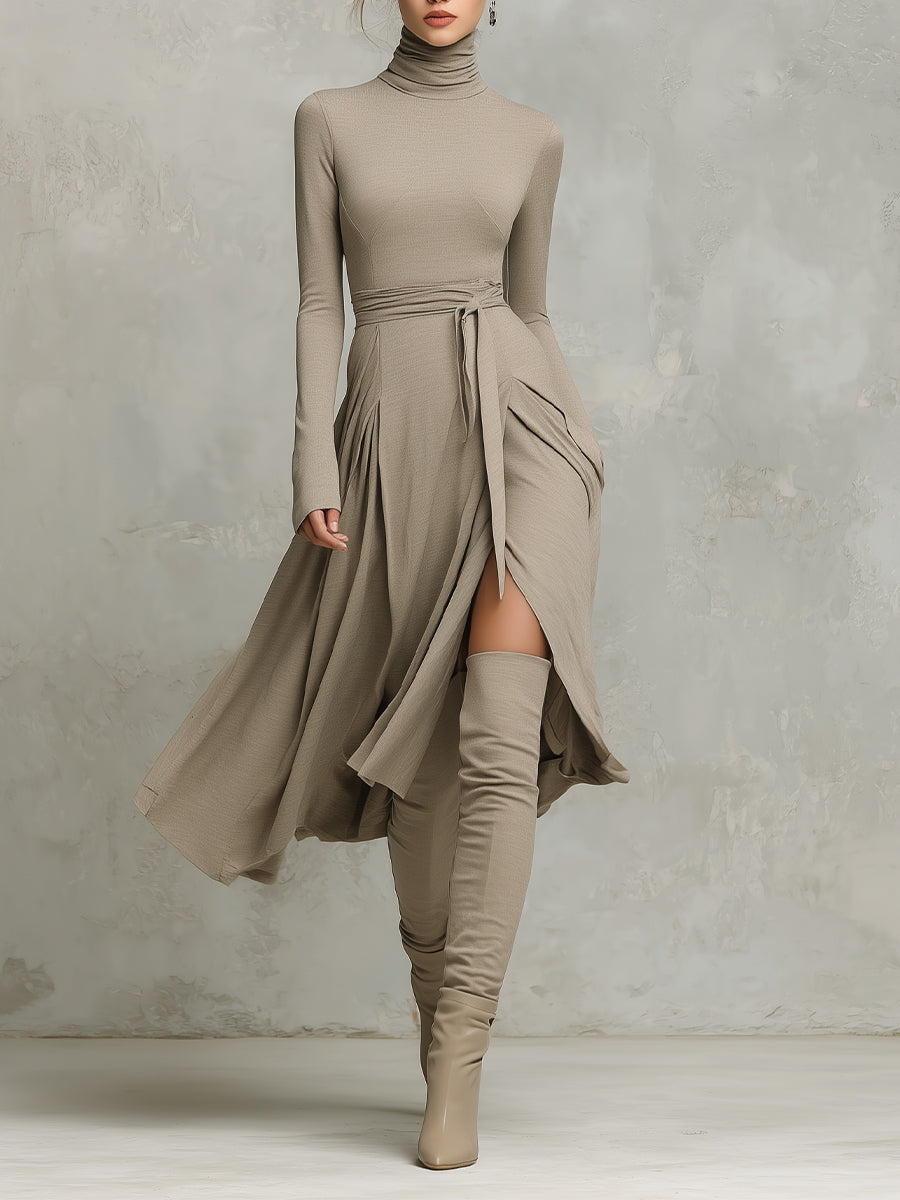 Women’s Elegant Figure-flattering Long Sleeves Knit Blend Midi Dress MDA2446G6I