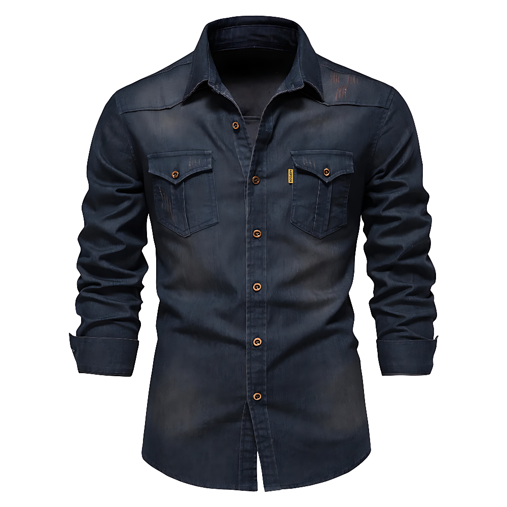 Adaptive Fit Cotton Denim Shirt: Tailored For Men