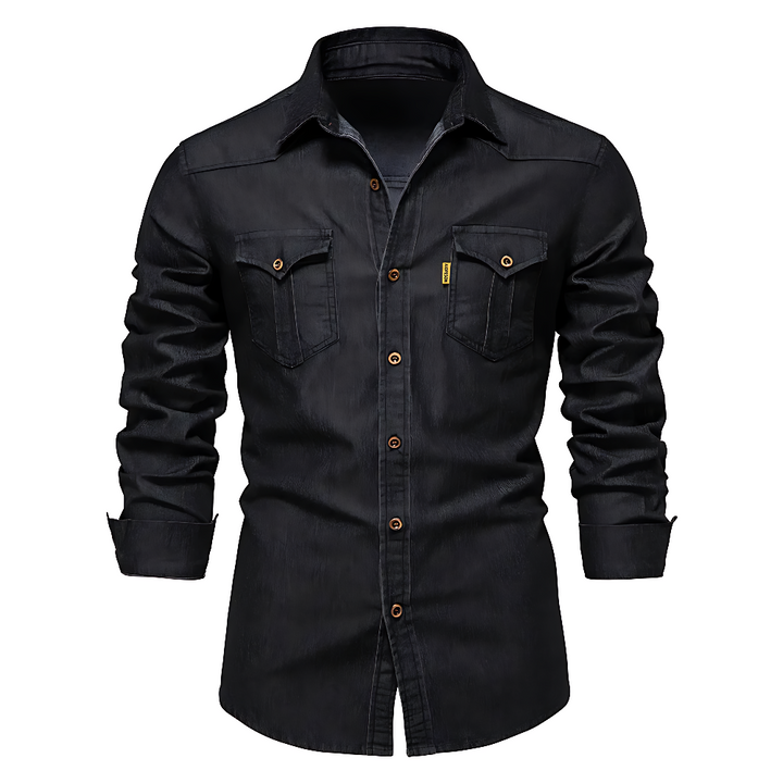 Adaptive Fit Cotton Denim Shirt: Tailored For Men
