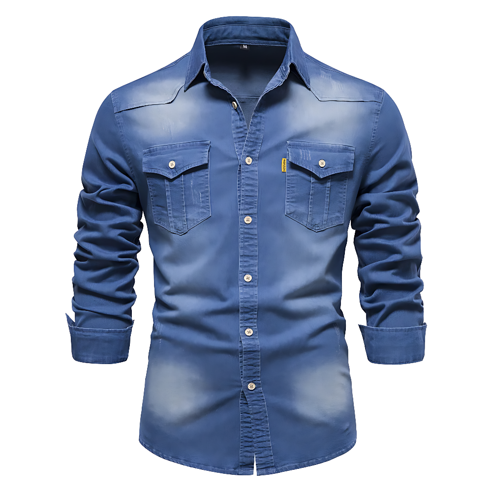 Adaptive Fit Cotton Denim Shirt: Tailored For Men