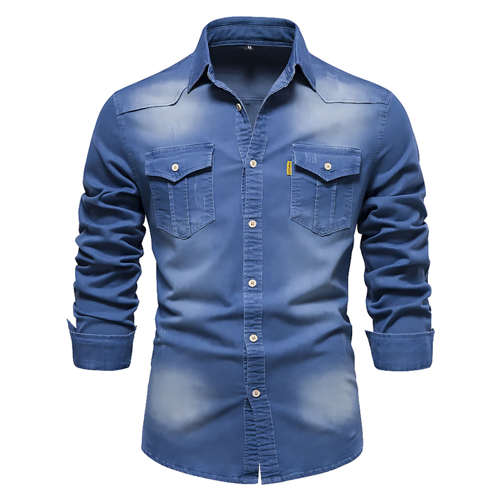 Adaptive Fit Cotton Denim Shirt: Tailored For Men